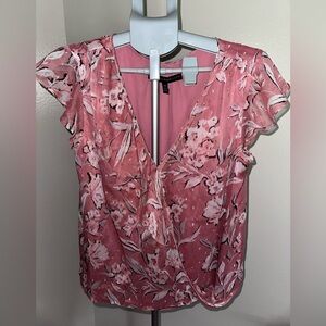 White House Black Market Blush Floral Blouse